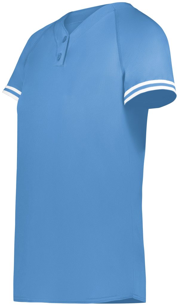 Columbia Blue/White Augusta Sportwear 6918 Girls Cutter+ Henley Softball Jersey