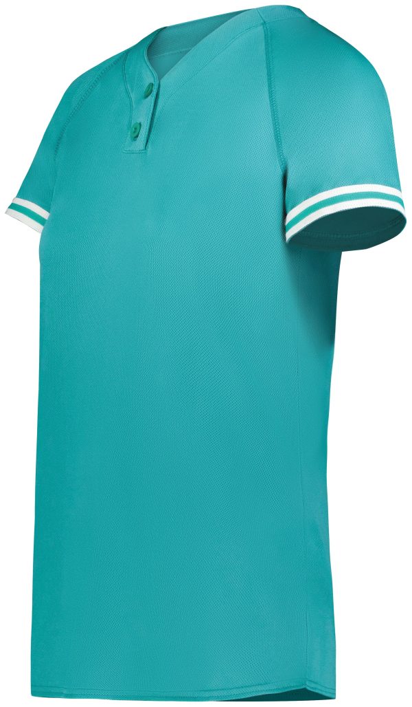 Teal/White Augusta Sportwear 6918 Girls Cutter+ Henley Softball Jersey