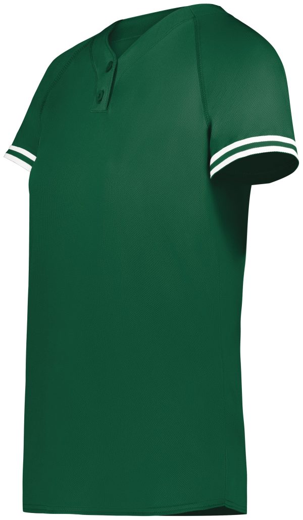 Dark Green/White Augusta Sportwear 6918 Girls Cutter+ Henley Softball Jersey