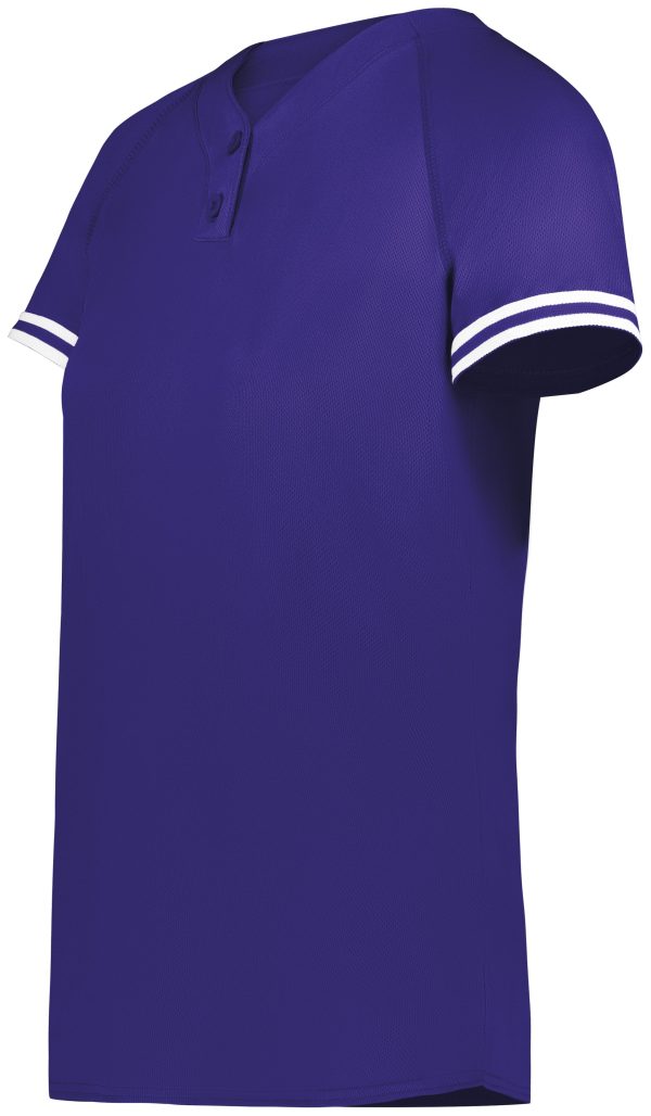 Purple/White Augusta Sportwear 6918 Girls Cutter+ Henley Softball Jersey