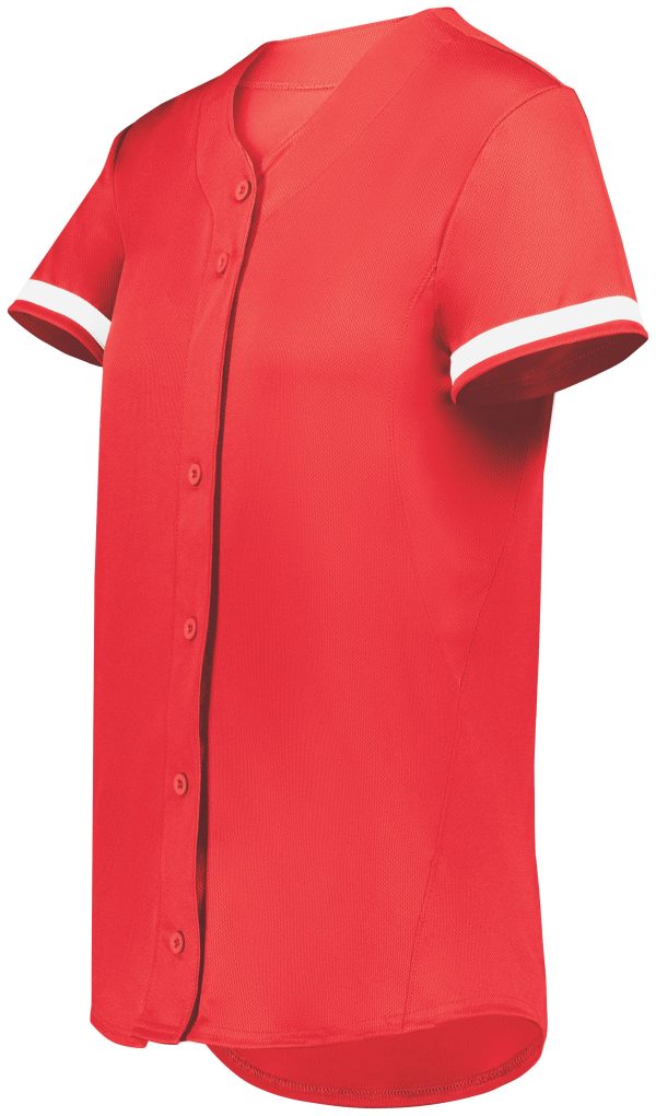 Scarlet/White Augusta Sportwear 6920 Girls Cutter+ Full Button Softball Softball Jersey