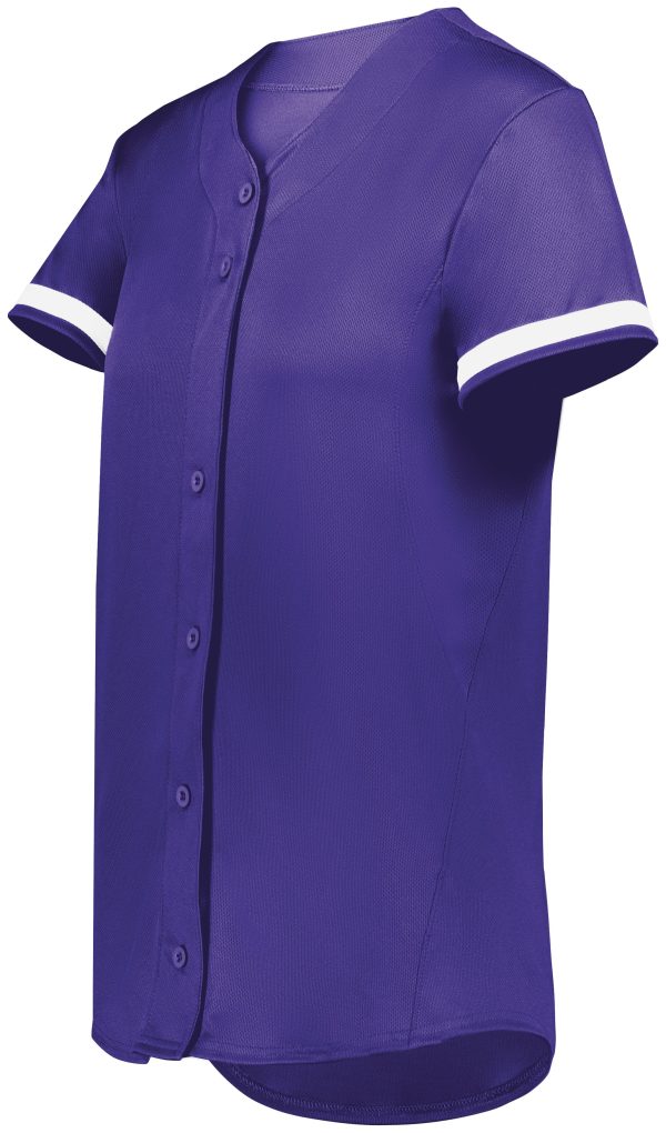 Purple/White Augusta Sportwear 6920 Girls Cutter+ Full Button Softball Softball Jersey